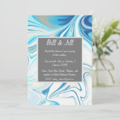 Blue White Liquid Marble Wedding Einladung (Stehend Vorderseite)