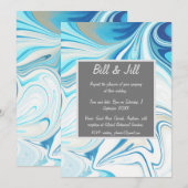 Blue White Liquid Marble Wedding Einladung (Vorne/Hinten)