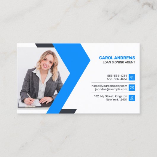 Blue, White Loan Signing Agent, Consultant, Anwalt Visitenkarte (Vorderseite)