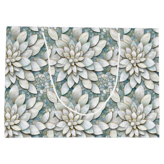 Blue White Lotus Blume Große Geschenktüte (Rückseite)