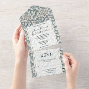 Blue White Lotus Blume Hochzeit All In One Einladung