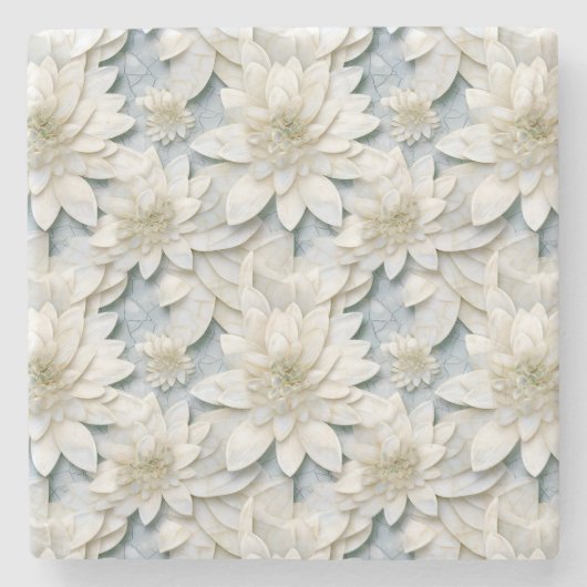 Blue White Lotus Blume Steinuntersetzer (Vorderseite)