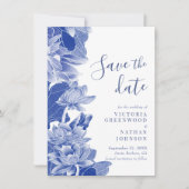 Blue White Lotus Floral Chinoiserie Save the Date (Vorderseite)