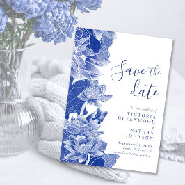 Blue White Lotus Floral Chinoiserie Save the Date Magnetkarte