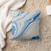 Blue & White Marbling – Fluid Abstract Art Kissen (Decke)