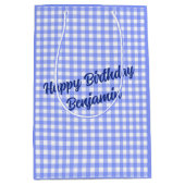 Blue White Matching Patterns Gingham Mittlere Geschenktüte (Vorderseite)