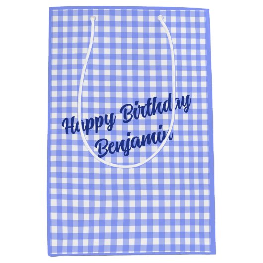Blue White Matching Patterns Gingham Mittlere Geschenktüte (Vorderseite)