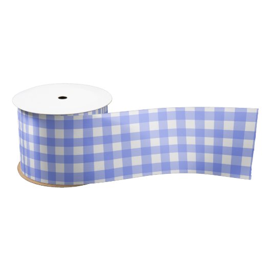 Blue White Matching Patterns Gingham Satinband (Spule)