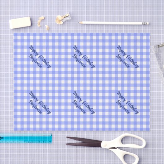 Blue White Matching Patterns Gingham Seidenpapier (Handwerk)