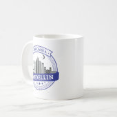 Blue White Medellin Colombia Cityscape Logo Kaffeetasse (Vorderseite Links)