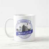 Blue White Medellin Colombia Cityscape Logo Kaffeetasse (Links)
