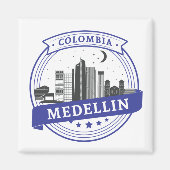 Blue White Medellin Colombia Cityscape Logo Magnet (Vorne)