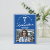 Blue White Medical School Foto Abschluss Einladungspostkarte (Stehend Vorderseite)