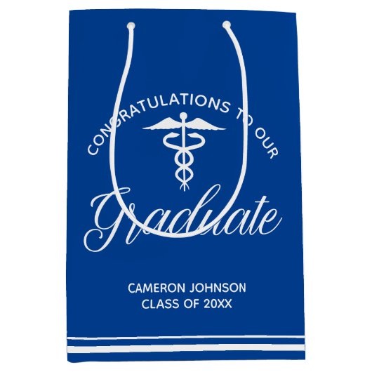 Blue White Medical School Graduation Party Mittlere Geschenktüte (Vorderseite)