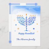 Blue & White Menorah Candles mit Hanukkah Wünschen Dankeskarte (Vorne/Hinten)