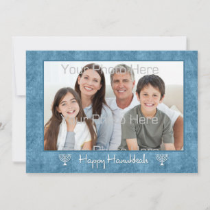 Blue, White Menorahs Hanukkah Foto Card Feiertagskarte
