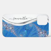 Blue White Metallic Handwritten Monogram Case-Mate iPhone Hülle (Rückseite (Horizontal))