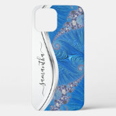 Blue White Metallic Handwritten Monogram Case-Mate iPhone Hülle (Rückseite)
