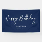 Blue & White Minimal Custom Happy Birthday Banner (Horizontal)
