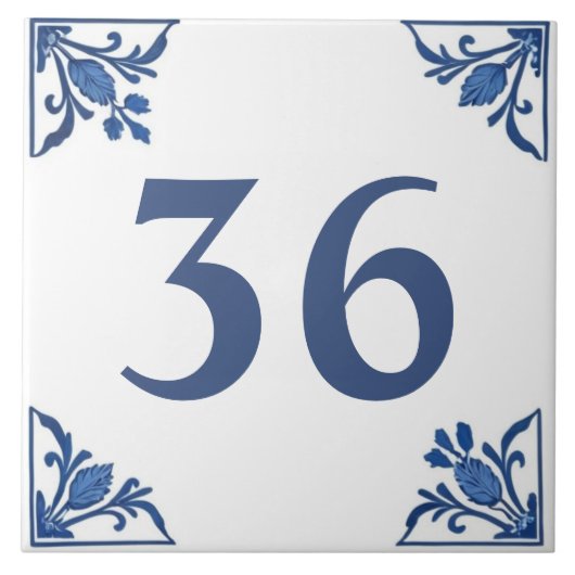 Blue White Minimal Delft Custom House Number Sign Fliese (Vorderseite)