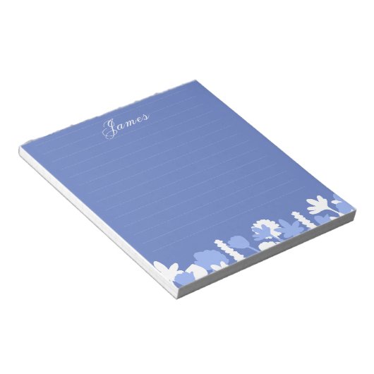 Blue White Minimal Floral Personalized Notepad Notizblock (angewinkelt)