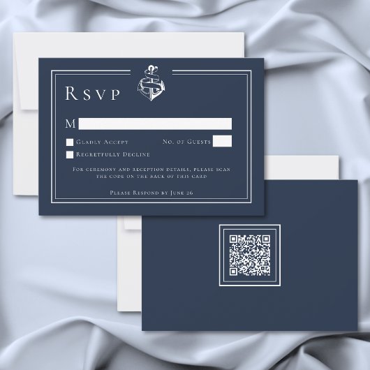 Blue White Minimal Nautical Anchor Coastal Wedding RSVP Karte