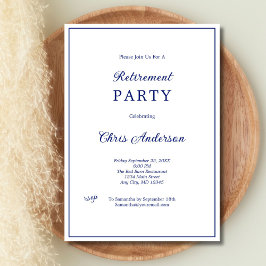 Blue White Minimal Simple Modern Retirement Party Einladung