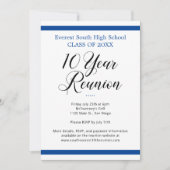 Blue White Minimalistisch 10-Jahres-Wiedersehen Einladung (Vorderseite)