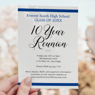 Blue White Minimalistisch 10-Jahres-Wiedersehen Einladung