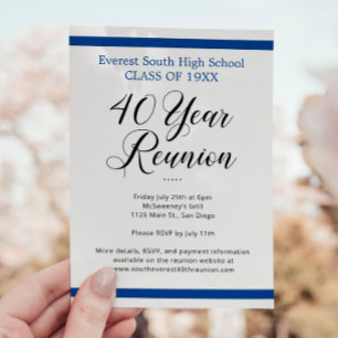 Blue White Minimalistisch 40 Jahre 40. Klasse Wied Einladung