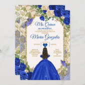 Blue & White Mis Quince 15 Anos Gold Crown Einladung (Vorne/Hinten)