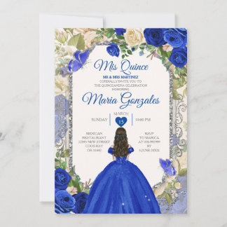 Blue & White Mis Quince 15 Anos Silver Crown Einladung