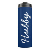 Blue White Mit Monogramm Hubby Cool Elegante Moder Thermosbecher (Vorderseite)