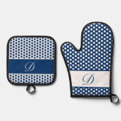 Blue & White Mit Monogramm Polka-Dot Oven Mitt & P Ofenhandschuh & Topflappen-Set (Vorderseite)