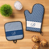 Blue & White Mit Monogramm Polka-Dot Oven Mitt & P Ofenhandschuh & Topflappen-Set (Oben Unten)