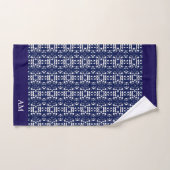 Blue & White Modern Abstract Pattern and Monogram Badhandtuch Set (Handtuch)