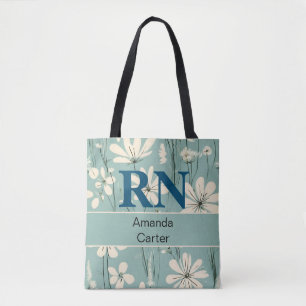 Blue White Modern Daisy Personalisiert Name RN Nur Tasche