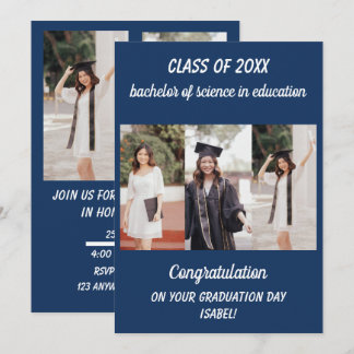 Blue White Modern Photo Graduation Announcement  Einladung