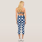 Blue White Modern Trendy Polka Dot Pattern Capri Leggings (Rückseite)