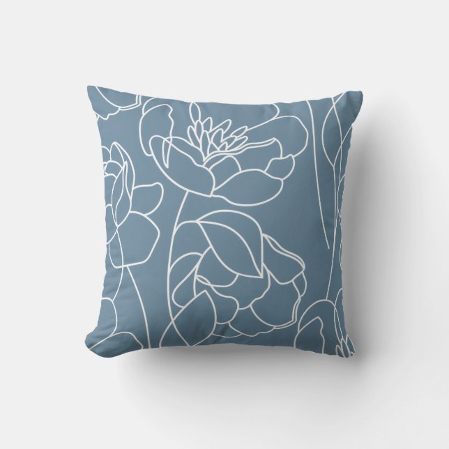 Blue White Modern Wildflower Kissen (Vorderseite)