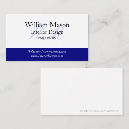 Blue & White Monogram Business Card Visitenkarte (Vorne/Hinten)