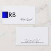 Blue White Monogram Consultant Business Card Visitenkarte (Vorne/Hinten)