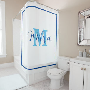 Blue White Monogram Initial Individuelle Name Eleg Duschvorhang