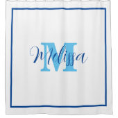 Blue White Monogram Initial Individuelle Name Eleg Duschvorhang (Vorderseite)