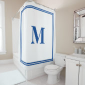 Blue White Monogram Initial Individuelle Name Eleg Duschvorhang (Beispiel)