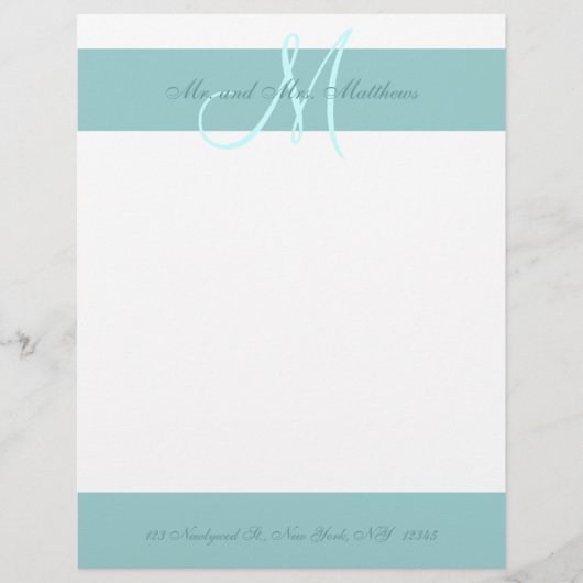 Blue White Monogram Letterhead für Neugeborene (Vorderseite)