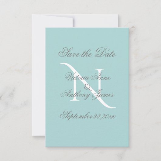 Blue White Monogram Script Wedding Save The Date (Vorderseite)