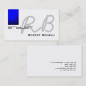 Blue White Monogram Stylist Business Card Visitenkarte (Vorne/Hinten)