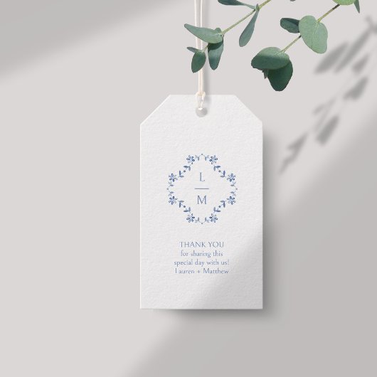 Blue & White Monogram Vielen Dank für Ihr Hochzeit Geschenkanhänger