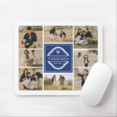 Blue White Monogram & Year Foto Collage Mousepad (Mit Mouse)